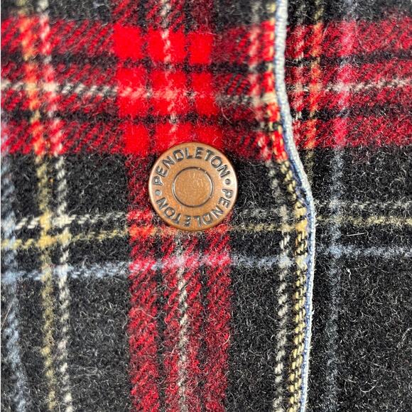 Vintage Pendleton Originals Size Large Wool Flannel Denim Vest Red Plaid - Picture 2 of 9